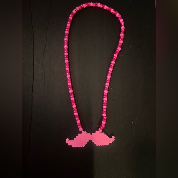Playful Pink Beaded Necklace with Mustache Charm - Picture 1 of 1